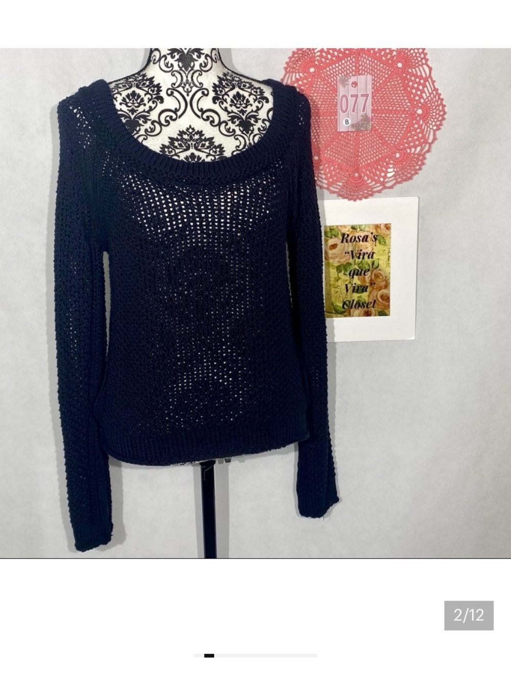 Free People Navy Chunky Knit Long Sleeve Sweater Open Stitch Small